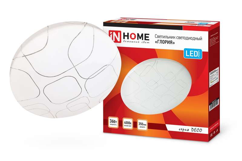 Рекомендуем купить Светильник светодиодный DECO ГЛОРИЯ 36Вт 230В 4000К 3240лм 380х55мм IN HOME 4690612025100