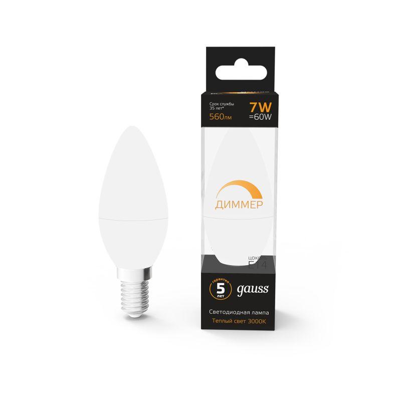 Рекомендуем купить Лампа светодиодная Black 7Вт свеча 3000К тепл. бел. E14 560лм диммир. GAUSS 103101107-D