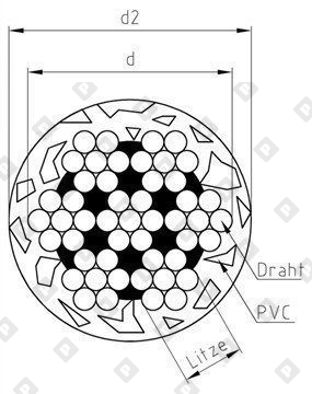 Трос ART 814593 (DIN 3055) Ø 6мм/8мм в ПВХ оплетке, конструкция 7х7, нерж. сталь А4 - №2