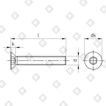 Винт ISO 10642 (DIN 7991) M5x12 с потайной головкой и шлицем TORX, нерж. сталь А2 - №3
