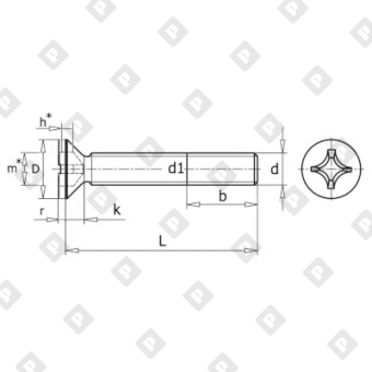 Винт ГОСТ 17475 исполнение 2 М6x14 с потайной головкой и крестообразным шлицем, кл. пр 4.8, оц. сталь - №2