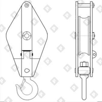 Блок одинарный монтажный грузовой HQGK с крюком, г/п 1т - №2